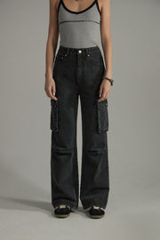 Multi-Pocket Wide Denim Jeans