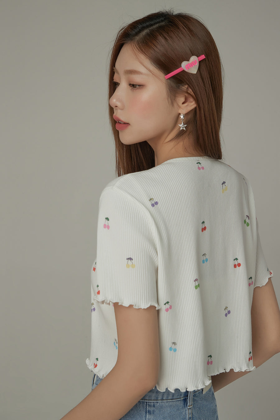 CHUU Cherry Ribbon Tie Short Sleeve Cardigan