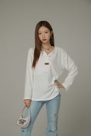 Button Side Shirring Basic T-Shirt