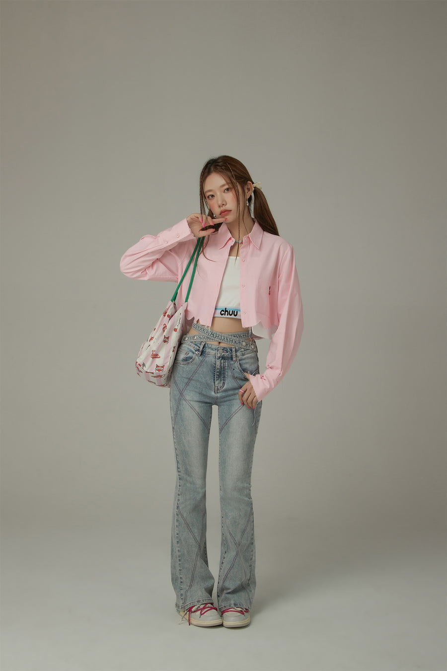 CHUU Color Crop Jagged Hem Shirt