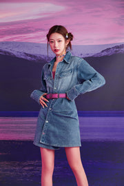 Unbalanced Denim Long Sleeve Dress