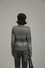 Front Cut Out High Neck Knit Sweater