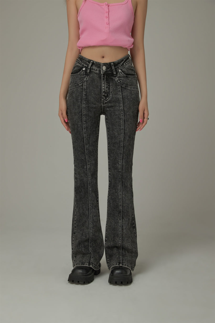 CHUU High Waisted Washed Bootcut Jeans