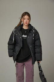 Logo String Hooded Oversized Padded Jacket