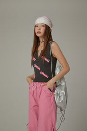 Logo Color Lettering Button Sleeveless Top