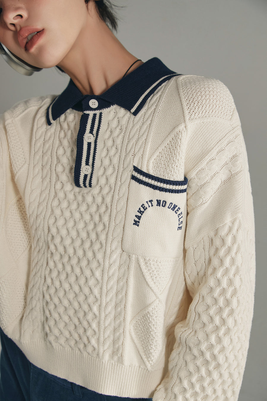 CHUU Polo Neck Color Varsity Knit Sweater