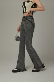 Frayed Hem Bootcut Denim Jeans