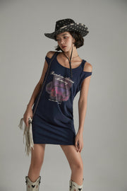 Random Access Memory Off The Shoulder Printed T-Shirt Dress