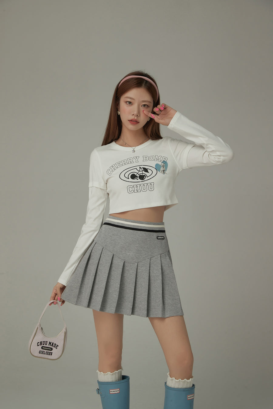 CHUU Color Line Pleated Sporty Mini Skirt