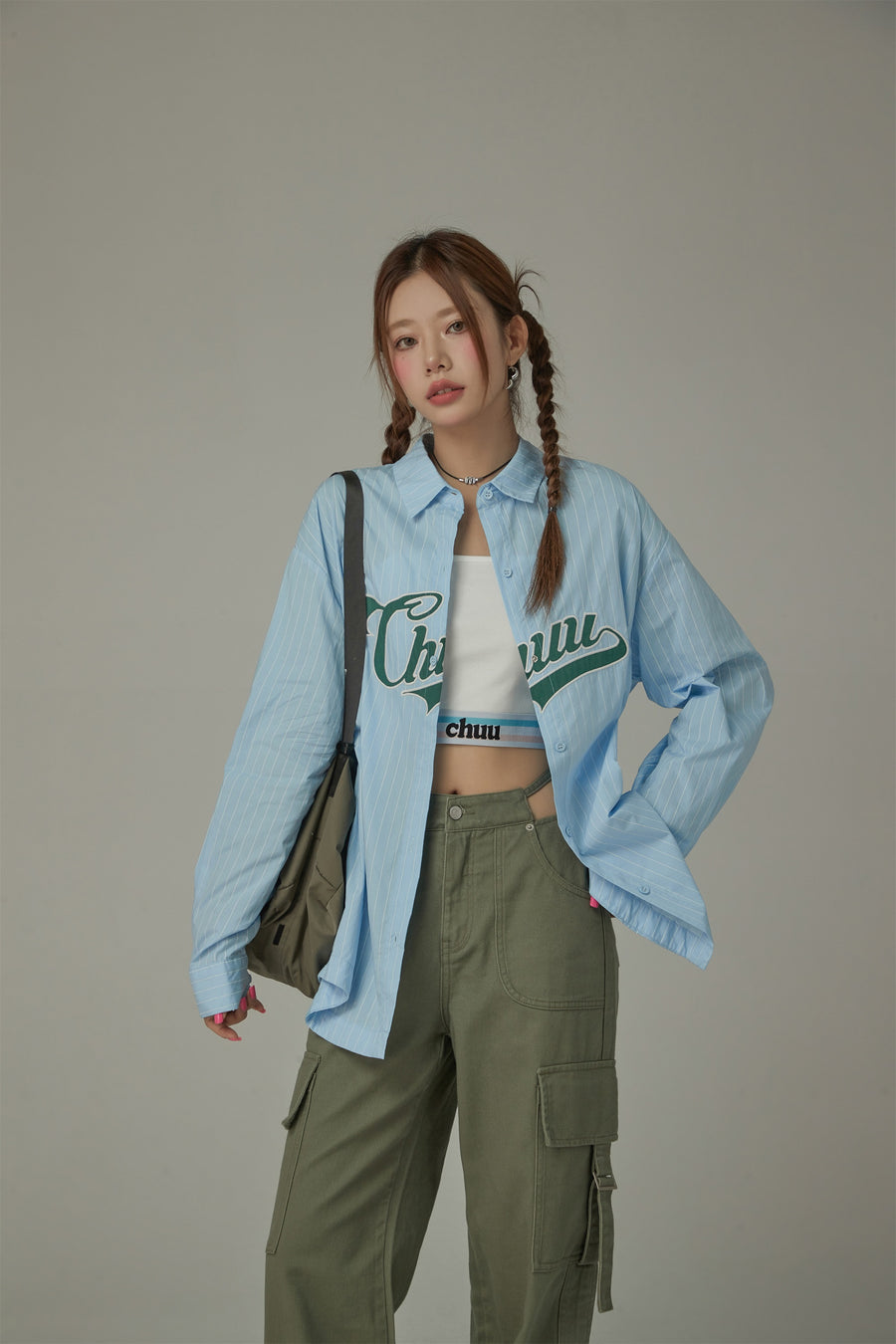 CHUU Logo Stripe Loose Fit Shirt