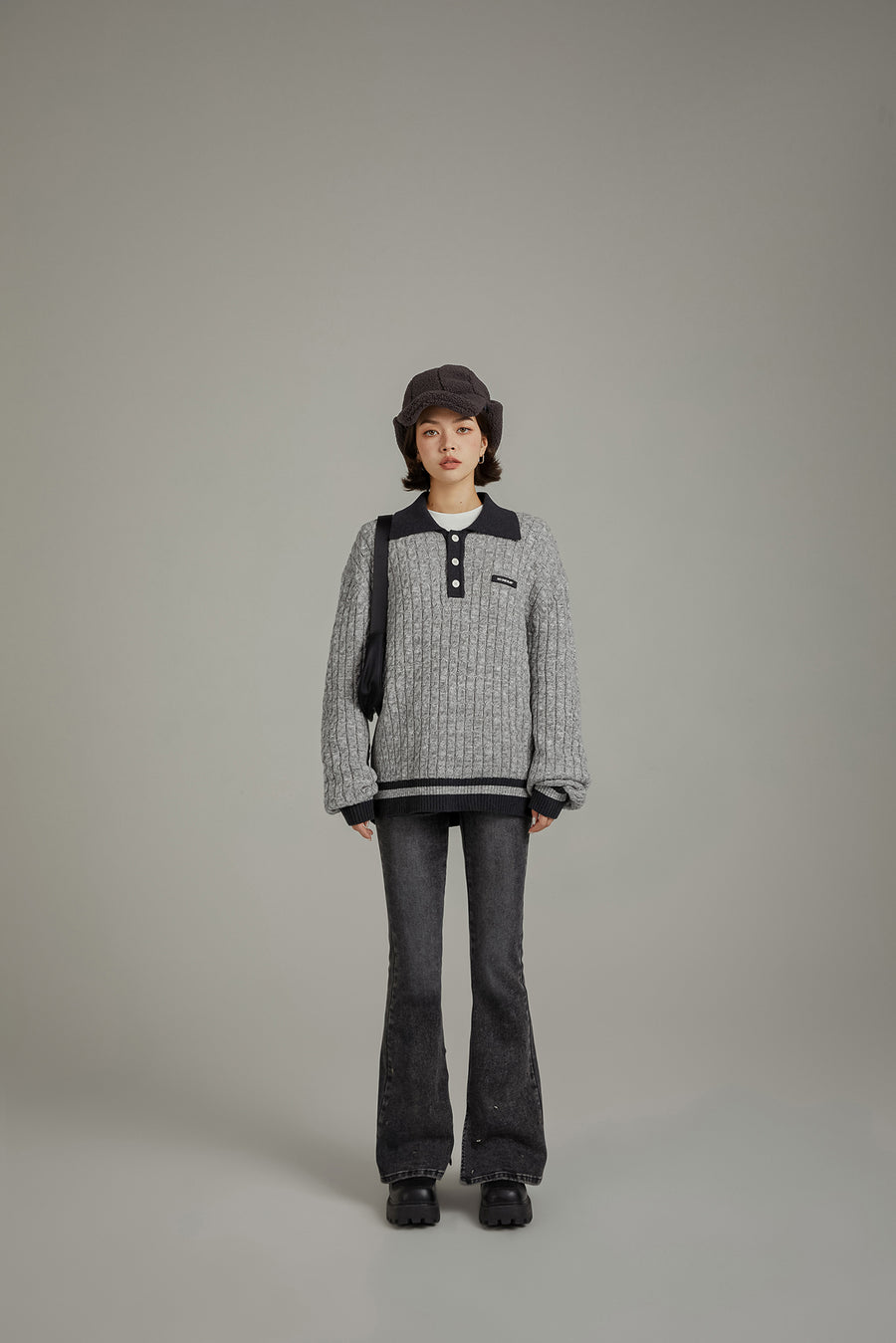 CHUU Polo Neck Twist Knit Sweater