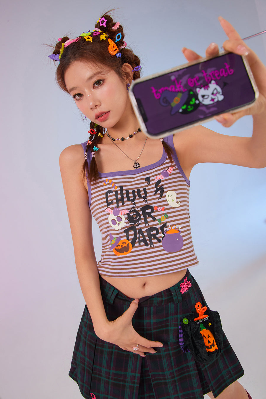 CHUU Character Color Line Stripe Sleeveless Top