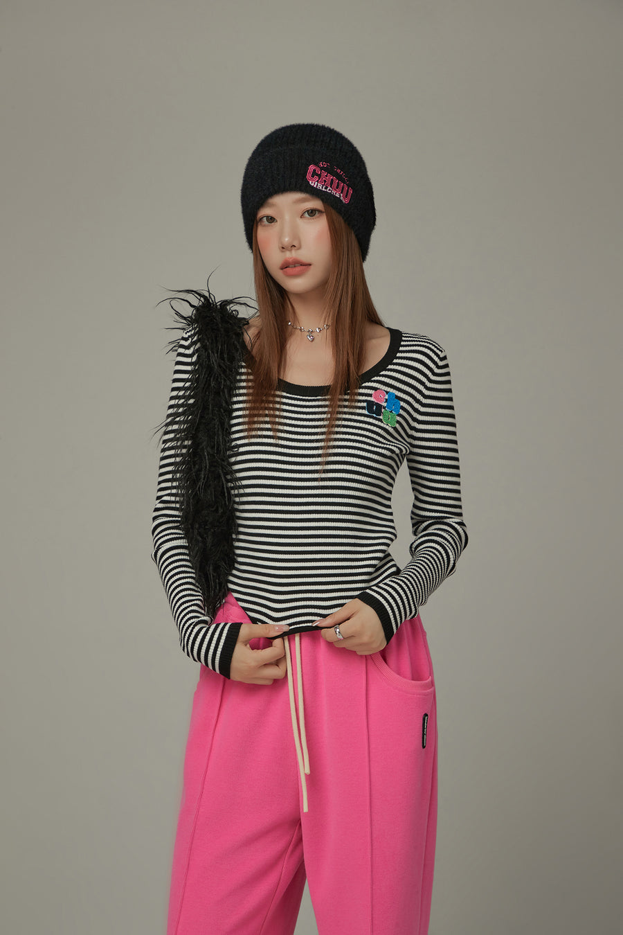 CHUU Striped Slim Knit Top