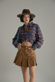 Side Slits Check Crop Shirt