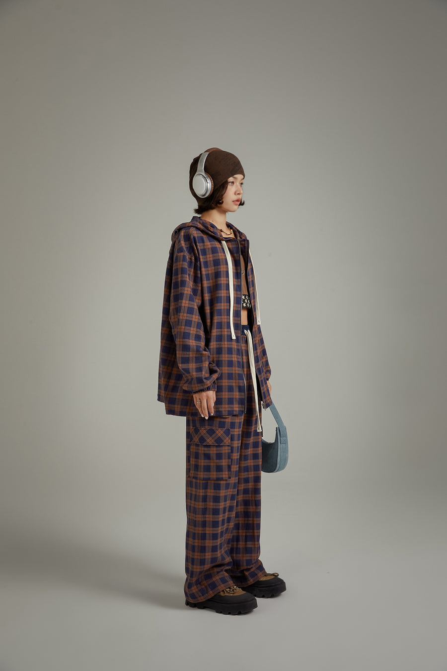 CHUU Check Hooded Zip-Up