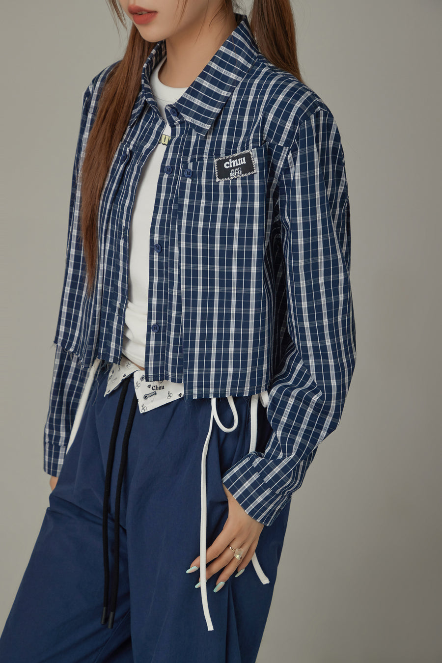 CHUU Checked Loose Fit Raw Hem Shirt