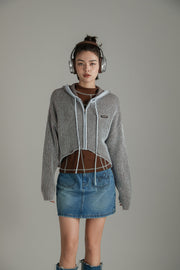 Zip-Up Hooded Knit Cardigan