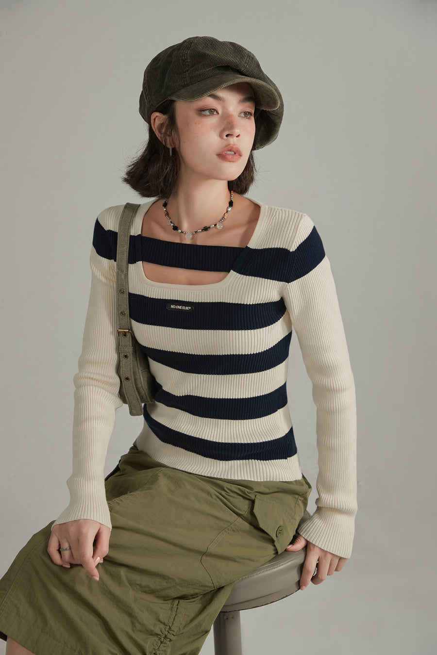 CHUU Vintage Striped Knit Top