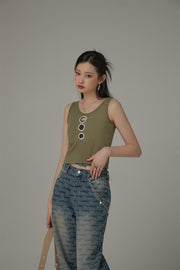 Dot Cutouts Sleeveless Semi Crop Top