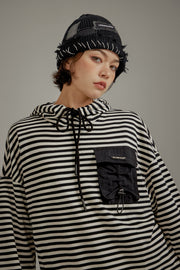 Striped Pocket Drawstring Hoodie