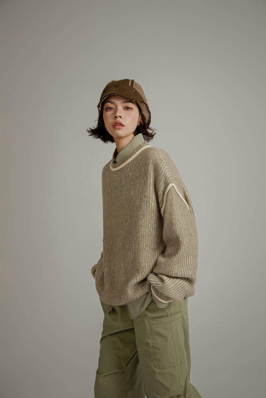 CHUU Line Color Combination Loose Knit Sweater