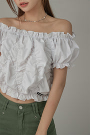 Shirred Puffy Sleeve Cropped Blouse