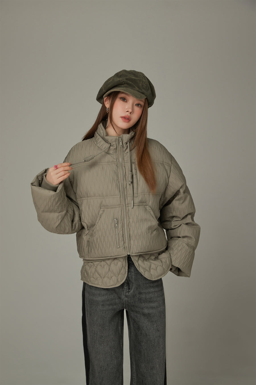 CHUU Pattern Oversized Layered Padded Jacket