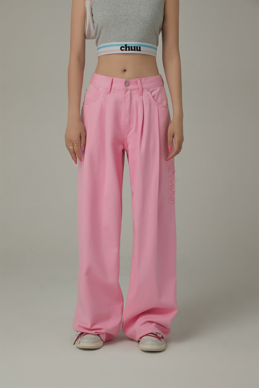 CHUU Logo Long Wide Baggy Color Pants