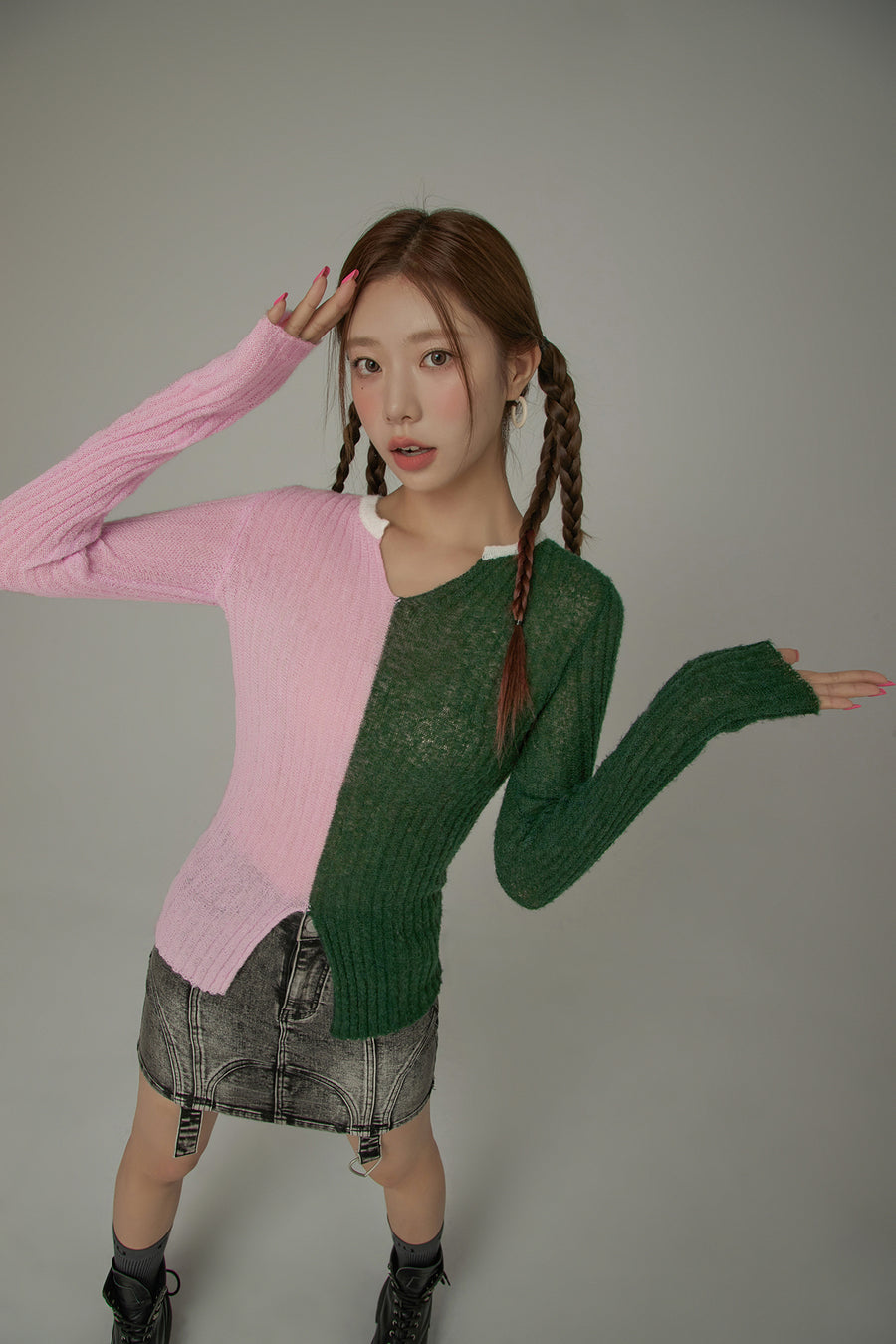 CHUU Bicolor Block Long Sleeves Knit Sweater