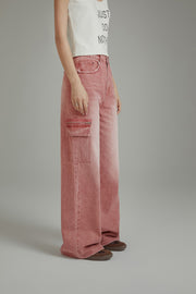 Color Pocket Wide Denim Jeans