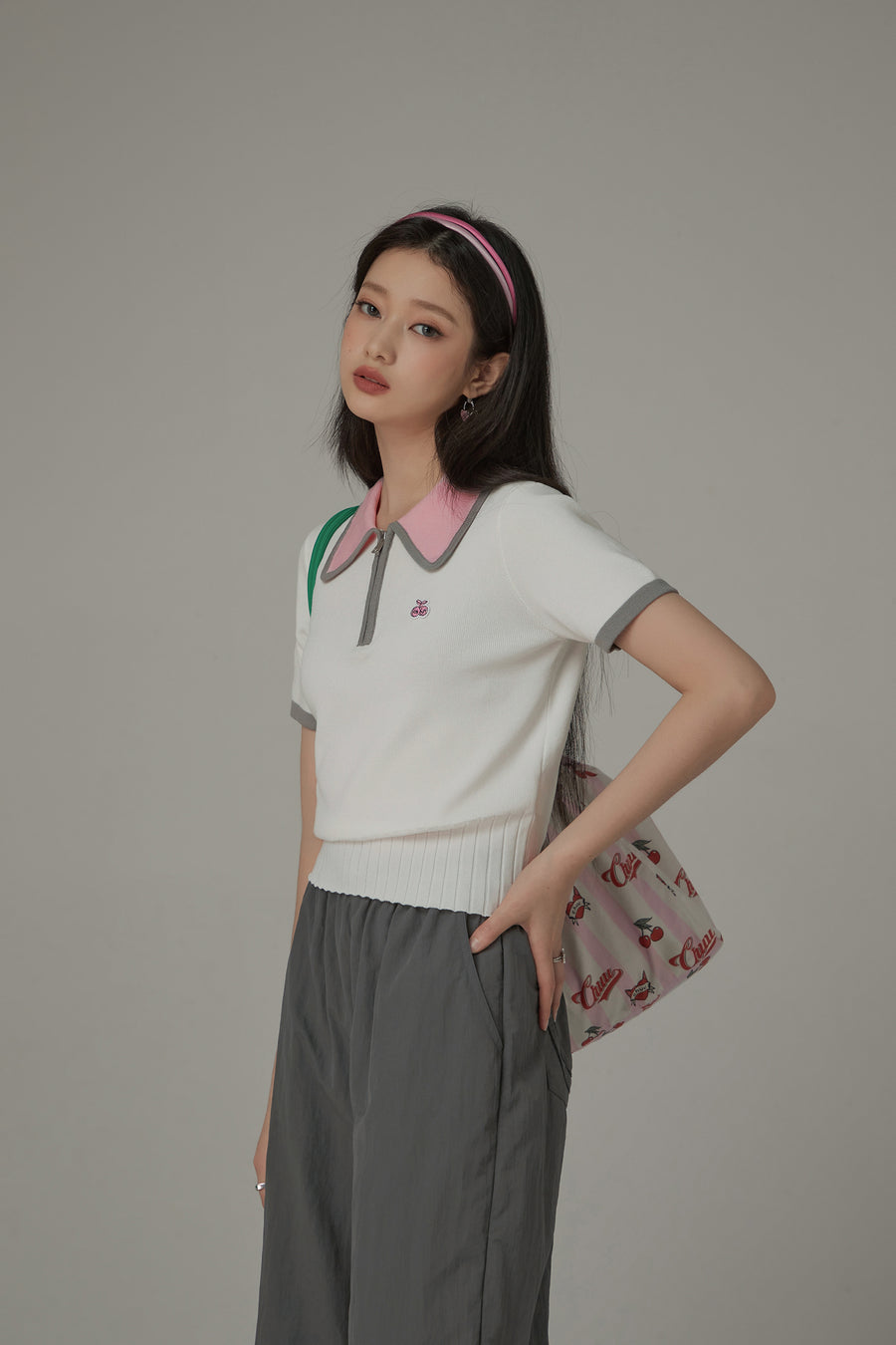 CHUU Color Contrast Half Zip Up Color Knit Top