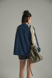 Colorblocked Boxy Sports Style Casual Drawstring Jacket