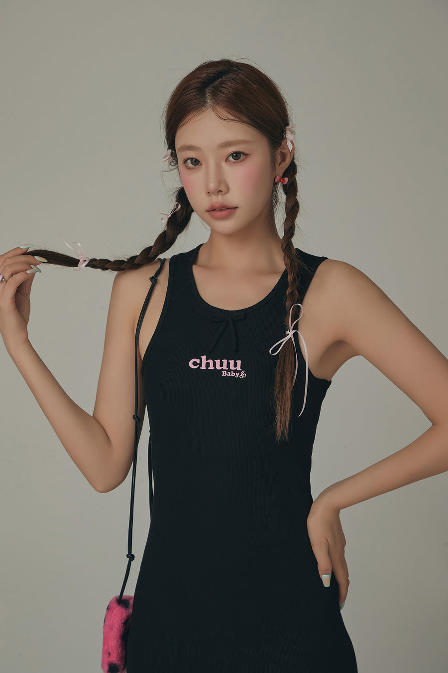 CHUU Frilly Hem Sleeveless Logo Mini Dress