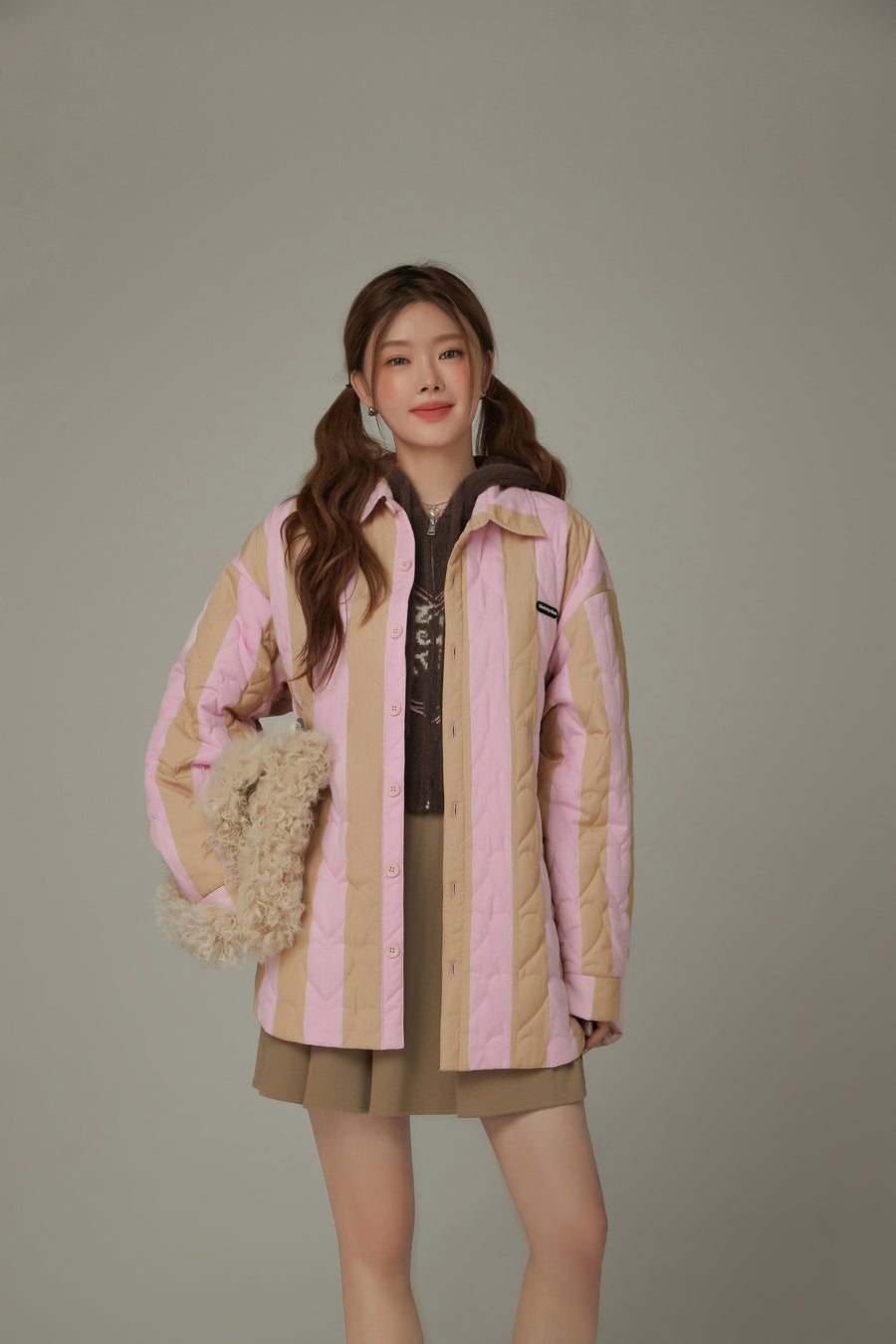 CHUU Striped Heart Quilted Jacket