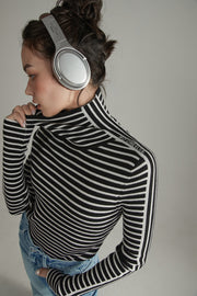 Striped High Neck Knit Top