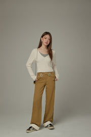 Criss Cross Belt Roll-Up Wide Pants