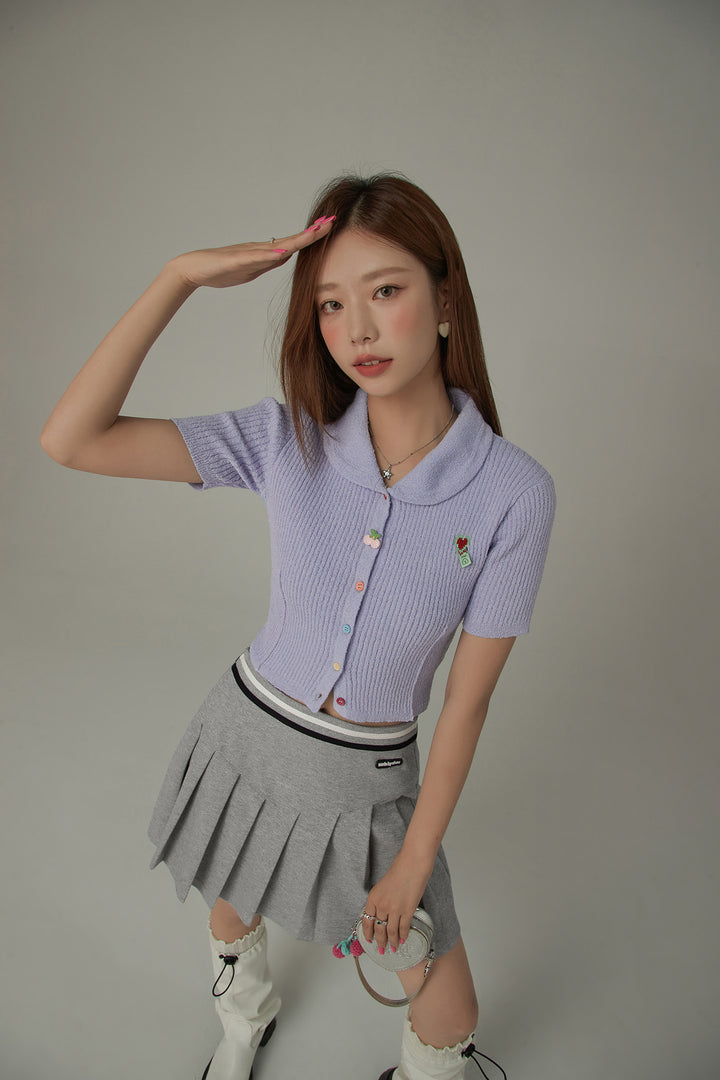 Rainbow Button Slim Crop Knit Top