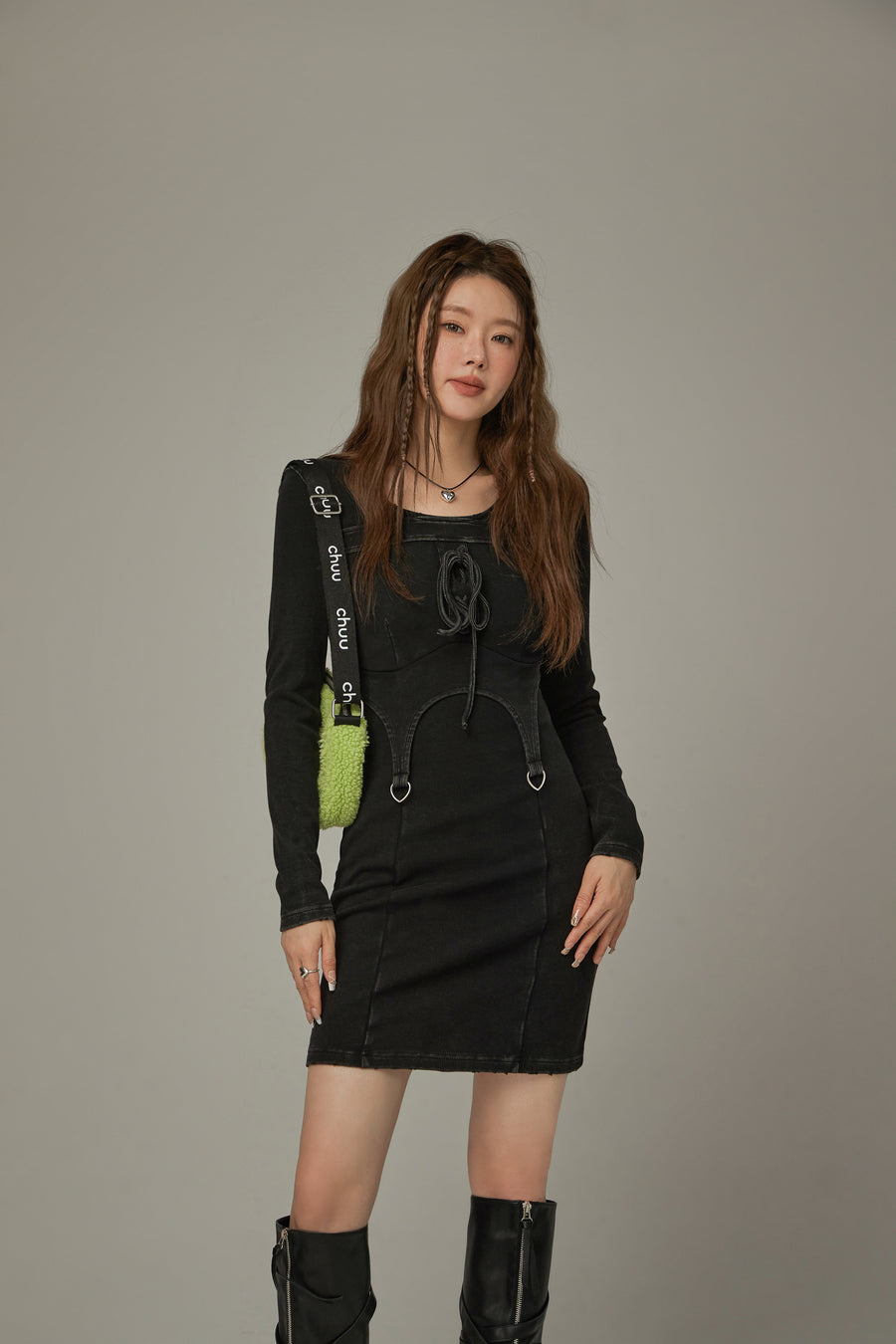 CHUU Knit String Layered Dress