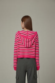 Striped Hooded Basic Zip-Up