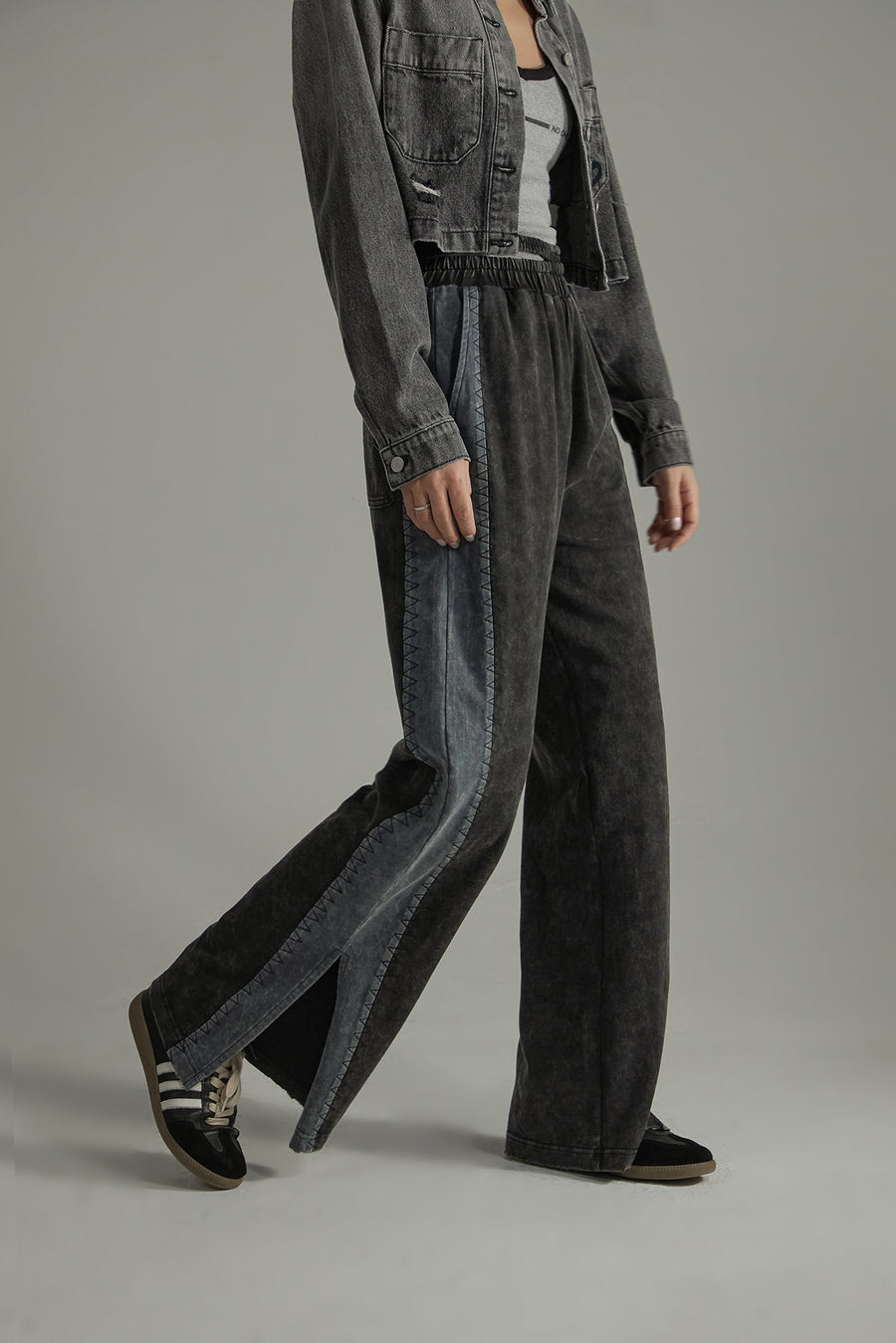 CHUU Waist Slit Wide-Leg Long Casual Pants