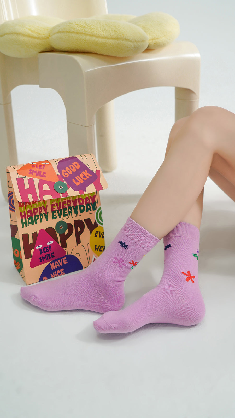 CHUU Flower Power Jacquard High Socks