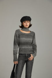 Front Cut Out High Neck Knit Sweater