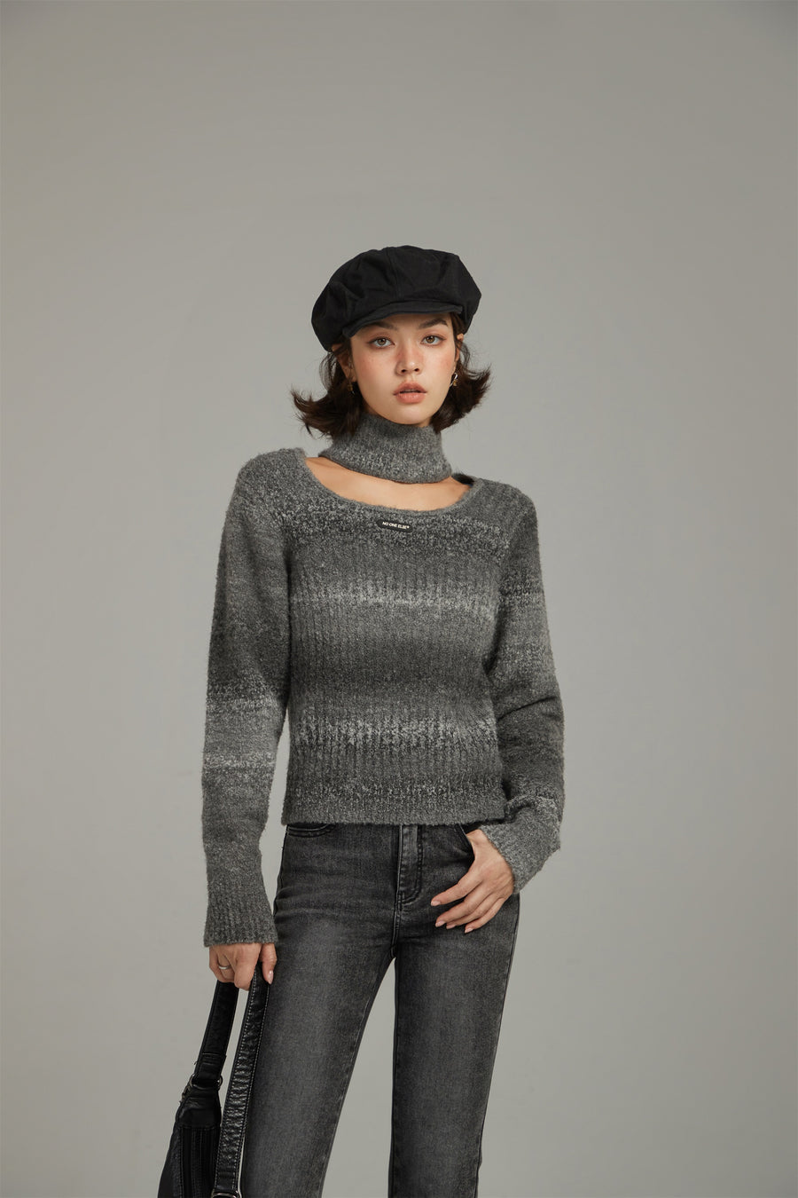 CHUU Front Cut Out High Neck Knit Sweater