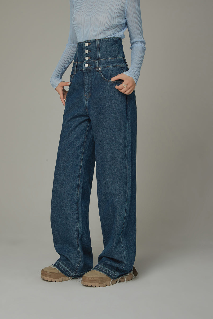 CHUU High Waisted Button Wide Denim Jeans