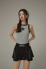 Chuu Star Center Line-Colored Sleeveless Semi Crop T-Shirt