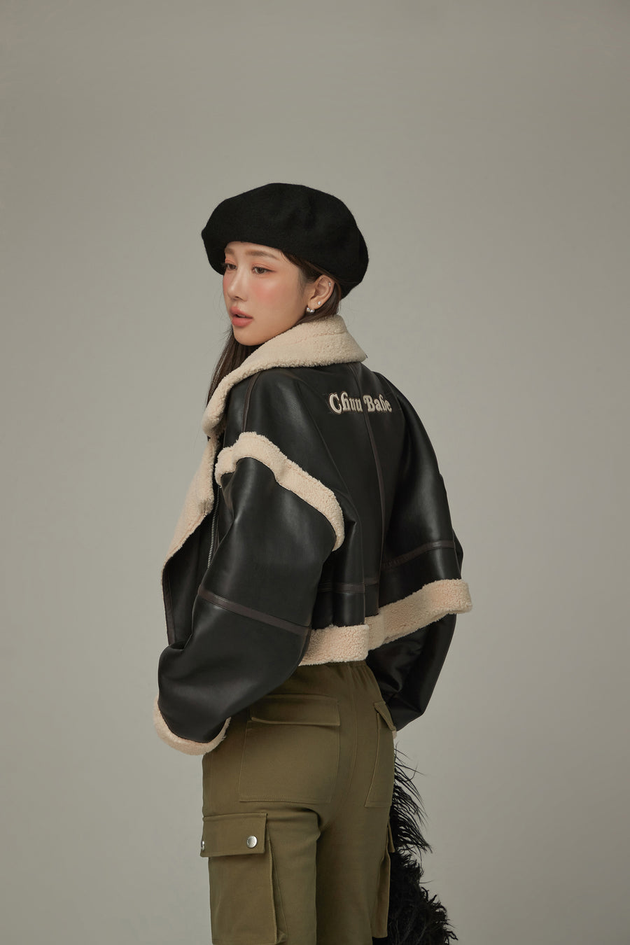 CHUU Collar Leather Crop Jacket