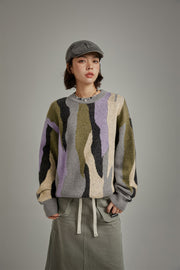 Color Pattern Loose Fit Knit Sweater