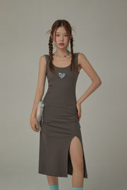 Logo Slit Sleeveless Slim Dress