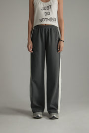 Elastic Waist Wide Casual Sporty Pants