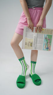 Logo Frilly Lined Ribbed High Socks